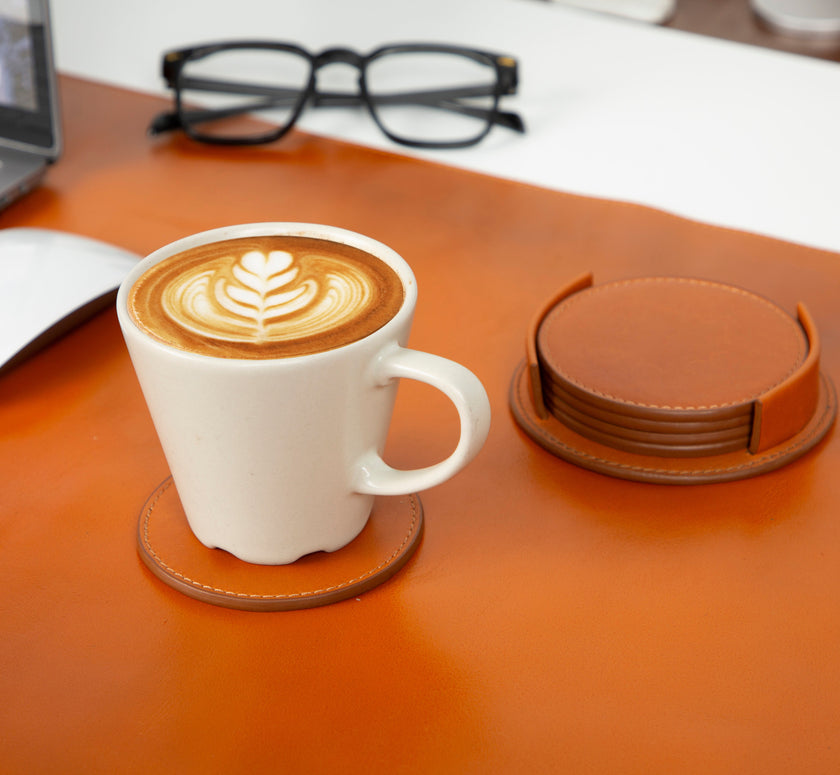 Solces Cup Leather Coaster Set