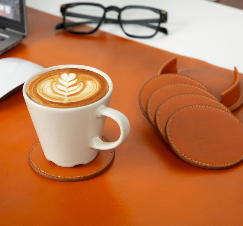 Solces Cup Leather Coaster Set