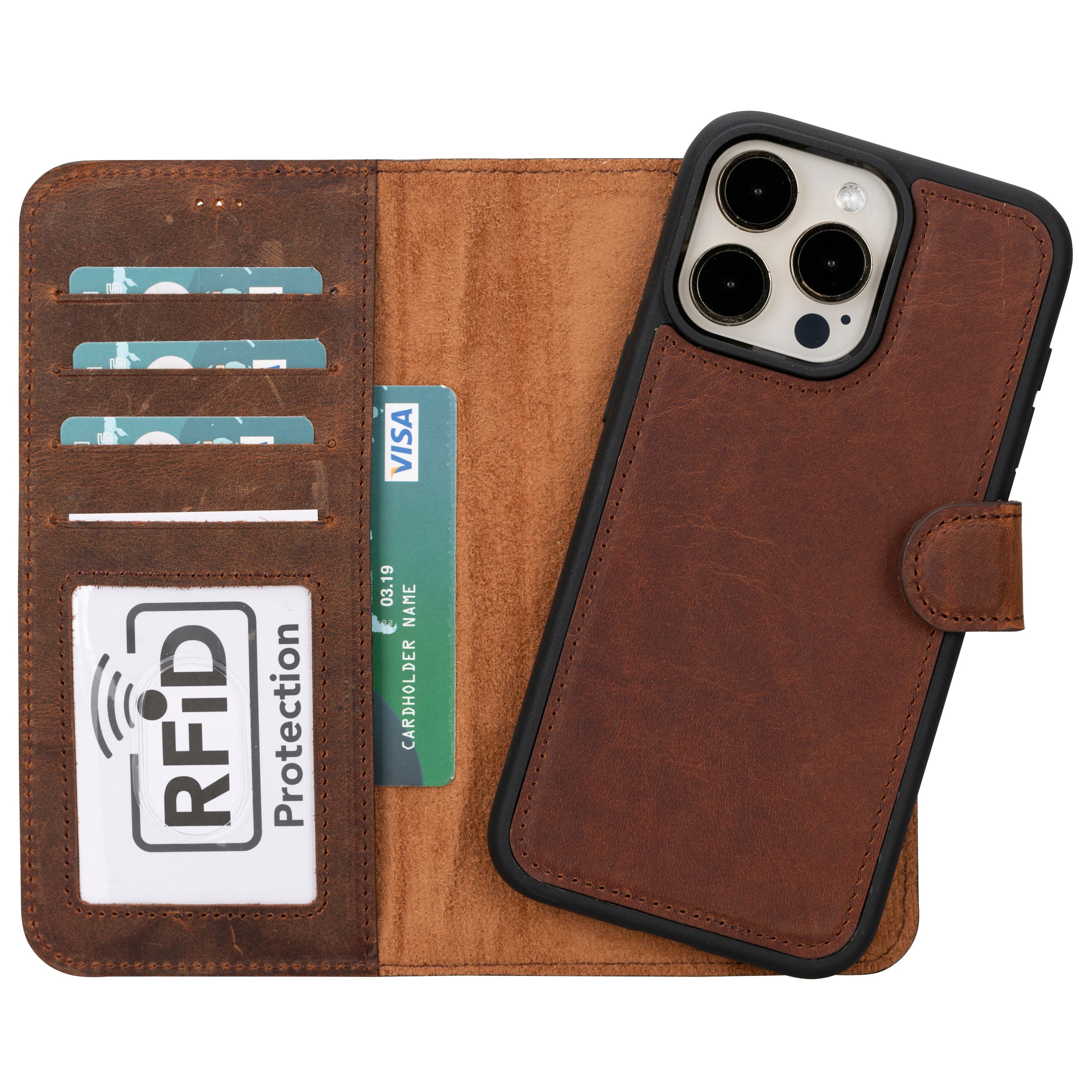 iPhone 16 Pro Max Leather Detachable Wallet Case