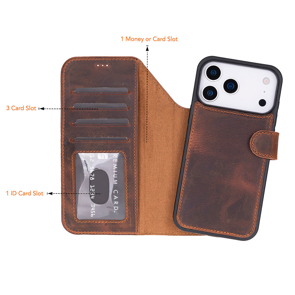 iPhone 17 Pro Leather Detachable Wallet Case