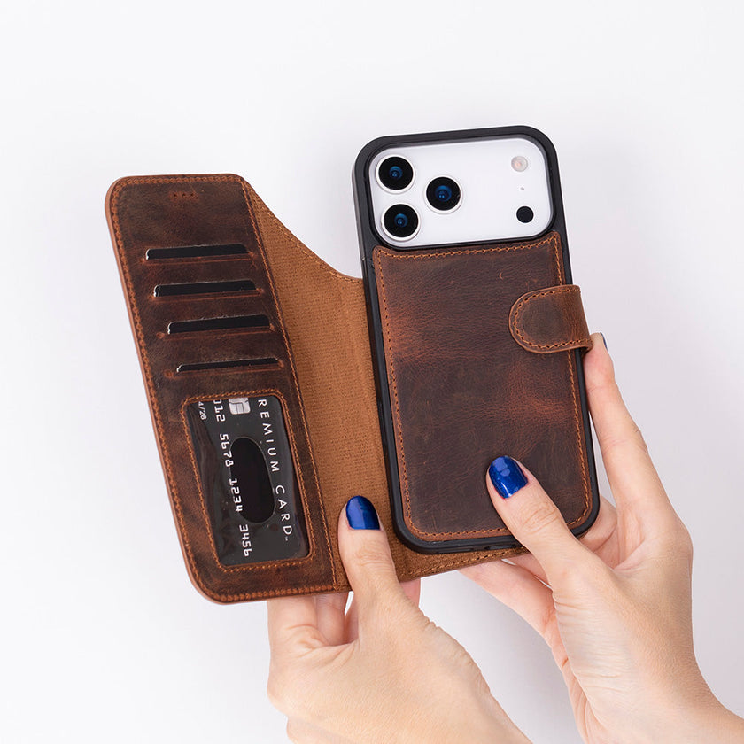 iPhone 17 Pro Leather Detachable Wallet Case