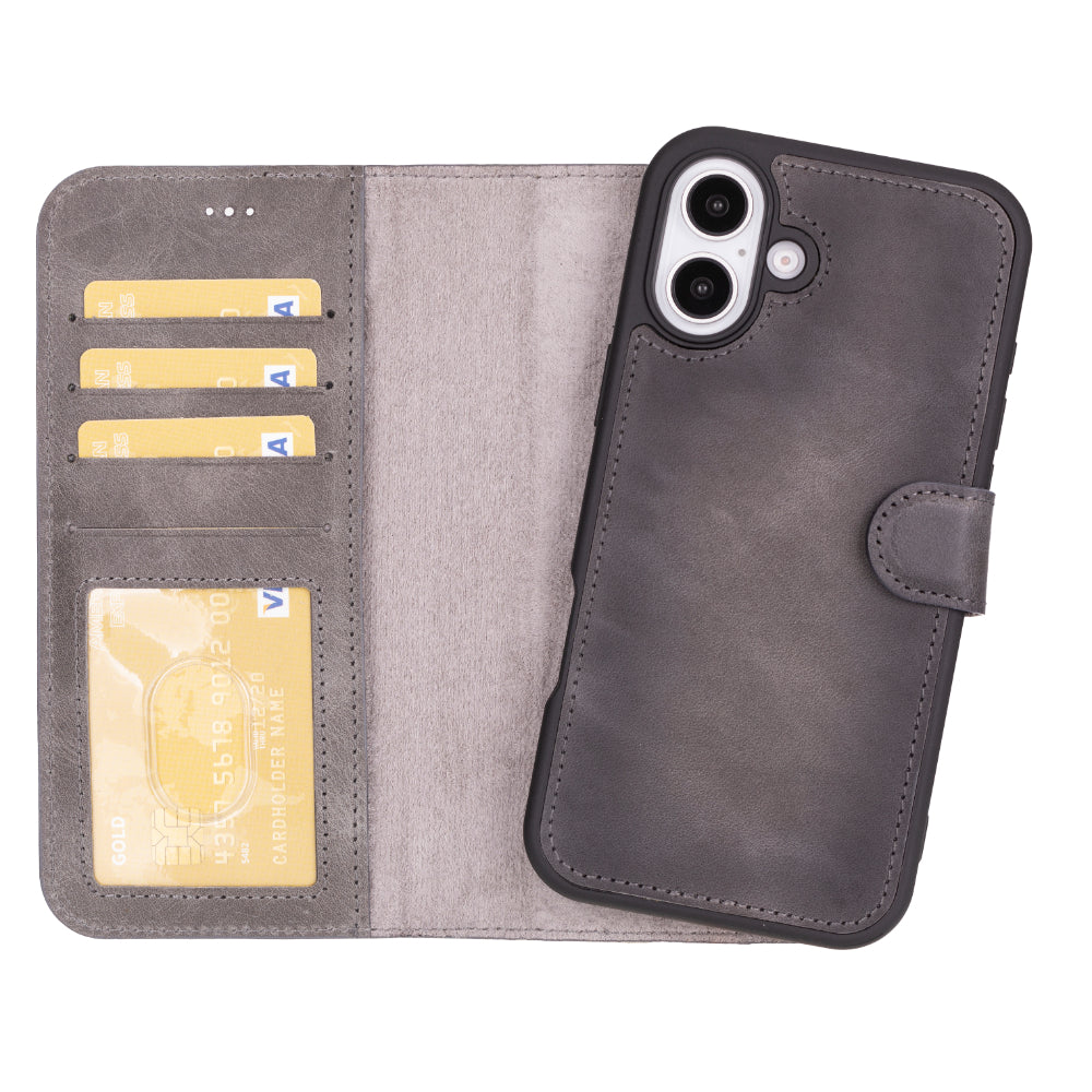 iPhone 16 Detachable Leather Wallet Case