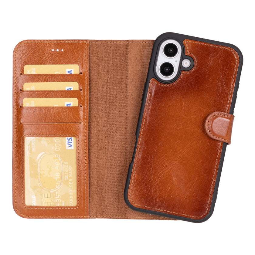 iPhone 16 Detachable Leather Wallet Case