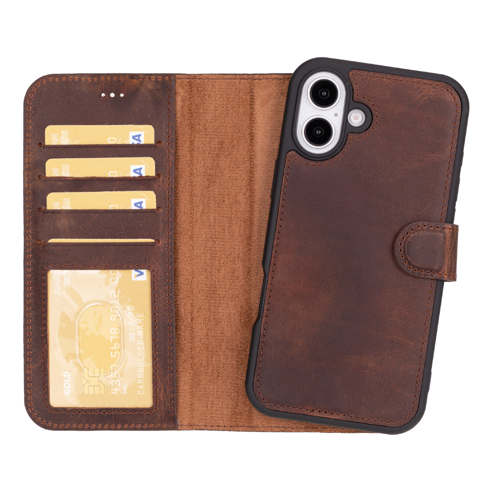 iPhone 16 Detachable Leather Wallet Case