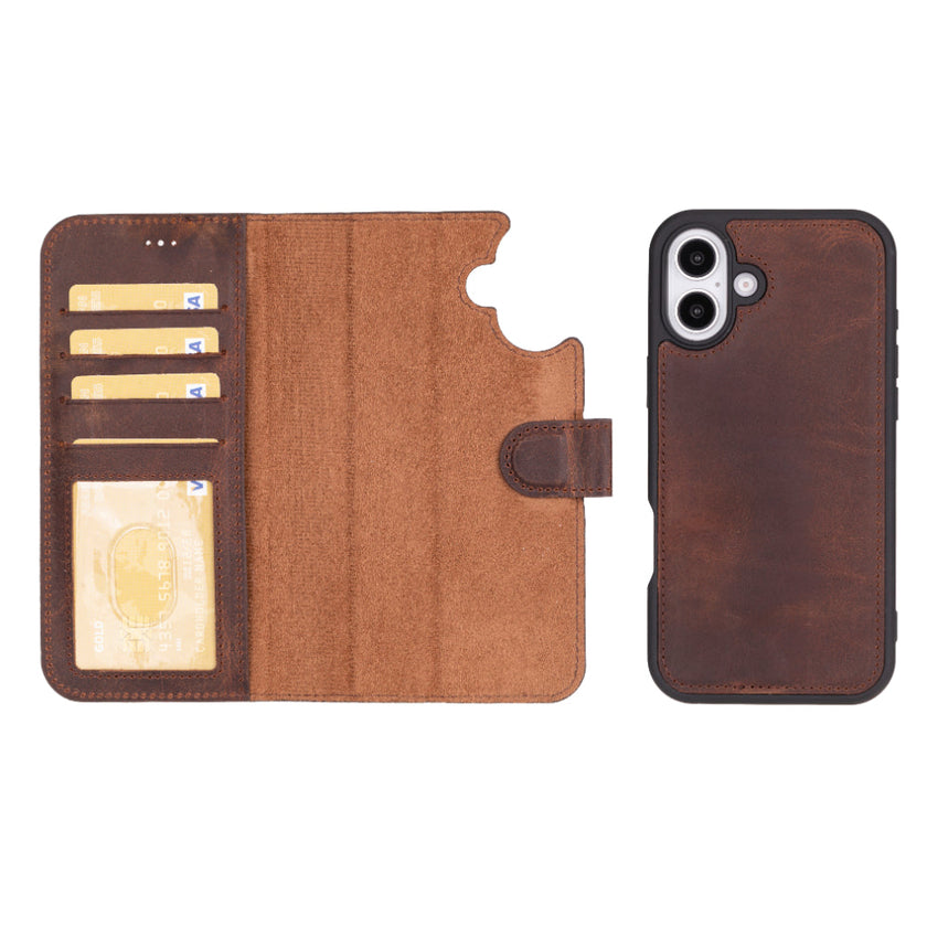 iPhone 16 Detachable Leather Wallet Case