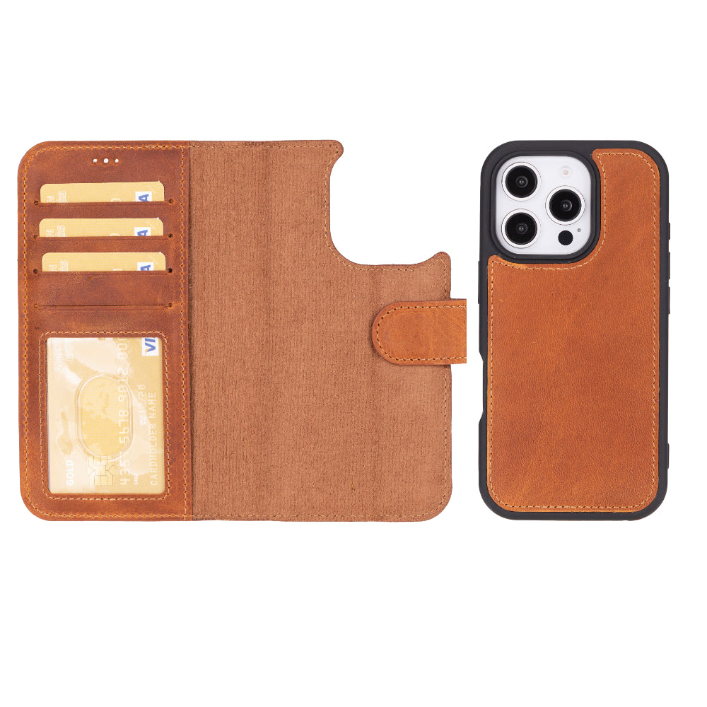 iPhone 16 Pro Max Leather Detachable Wallet Case